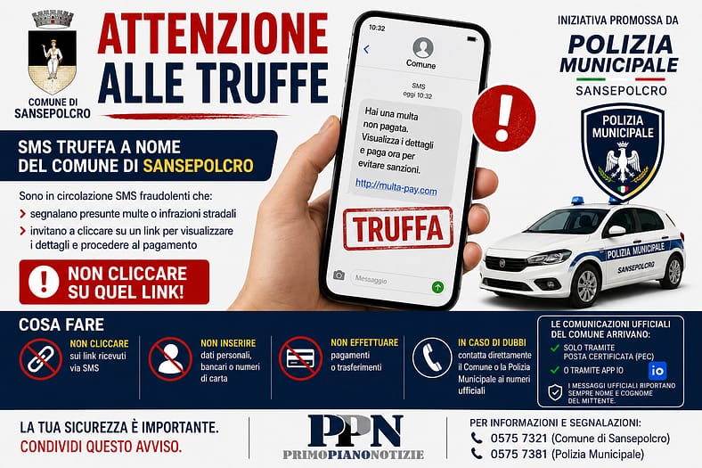 Sansepolcro, arrivano sms truffa a nome del Comune: “Non cliccate su quel link”