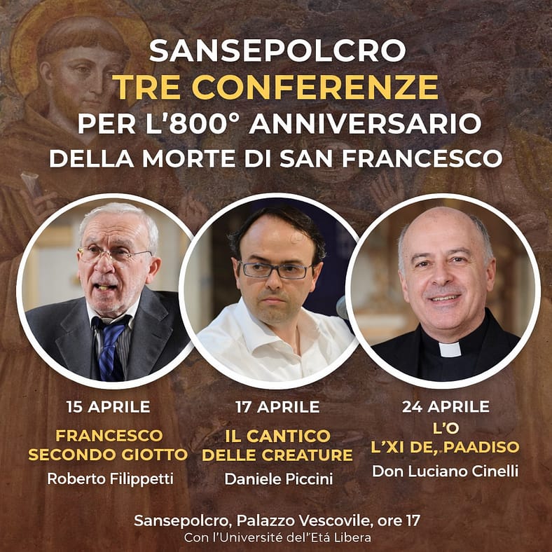 Sansepolcro, tre conferenze su San Francesco per l’800° anniversario della morte